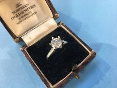 A platinum and diamond solitaire ring, stamped 900, 1.00ct