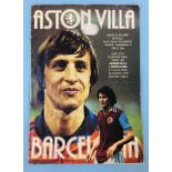 An Aston Villa v Barcelona football programme, signed by Bobby Robson, Johan Cruyff etc. The