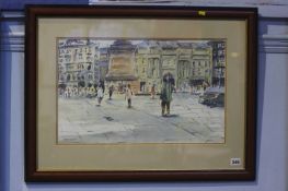 Robert A. Oliver, pair of watercolours, signed, 'Fish quay' and 'Monument', 33 x 54 and 32 x 52cms