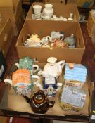 Three boxes of assorted included novelty teapots