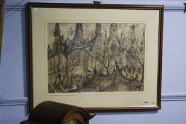 Ollie Burton, watercolour, pen and ink, signed, dated **90, 'Gala parade passing Elvet Methodist