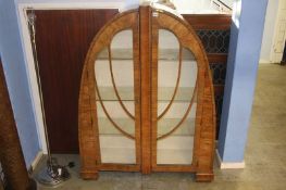 A 1930's Art Deco design walnut china cabinet