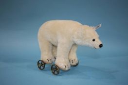 A Steiff Polar bear on wheels