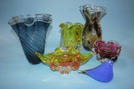 A collection of coloured glassware