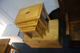 Pine blanket box and a nest of tables
