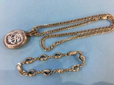 A 925 silver chain and pendant and a silver coloured bracelet