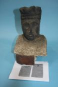 Antiquities; A Medieval stone bust of a King, found in an old stone wall in Park Street, South