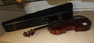 Violin, bears label 'The Maidstone John G. Murdoch & Co. Ltd London' and hard case. 37cm length of