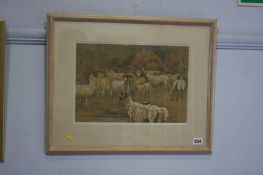 J. McLean, Watercolour, signed, 'Sheep in a farmyard', 24 x 35cms