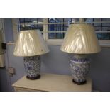 Pair of large blue and white table lamps