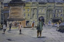 Two watercolours, 'Monument' and 'North Shields Fish Quay', Robert A. Oliver