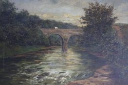 Oil on canvas, 'Horse and cart crossing a bridge', H. Smith