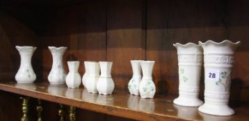 Five pairs of modern Belleek vases