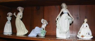 Four Nao figures and a Doulton figure