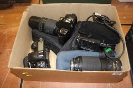 Box of cameras Nikon D200, 80-200 2.8 lenses etc.