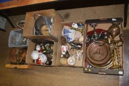 Five boxes of brassware, glass, china etc.