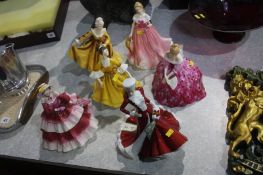 Five Royal Doulton figurines and a Coalport figure