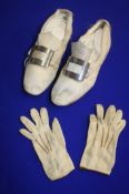 Pair of antique child's shoes and gloves