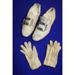 Pair of antique child's shoes and gloves