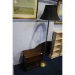 Oak sewing box and a standard lamp