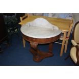 A Victorian mahogany half moon marble top side table