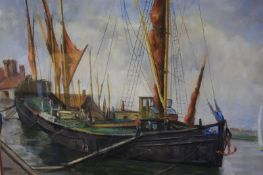 Two pastels 'Boats on a quayside', H. G. Wood
