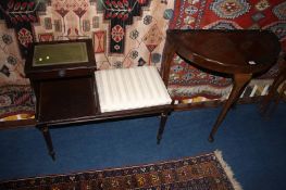 Walnut half moon table and telephone seat