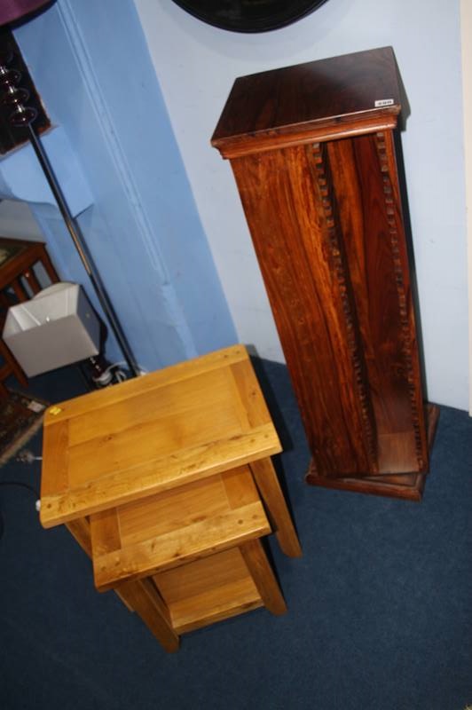 CD stand and an oak nest of tables