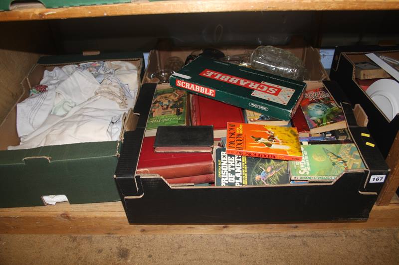 Three trays of assorted, including Sci Fi books