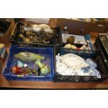 Four trays of Wedgwood, glassware, animals etc.