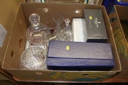 Box of glassware, inlaid Thomas Webb and Waterford crystal