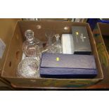 Box of glassware, inlaid Thomas Webb and Waterford crystal