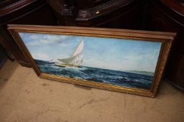 A large framed painting of a sailing yacht, signed Willy