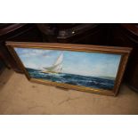 A large framed painting of a sailing yacht, signed Willy