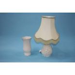 A Belleek vase and table lamp