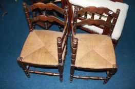 Two cane seated corner chairs