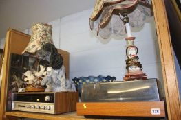 Wharfedale Denton amp, various table lamps etc.