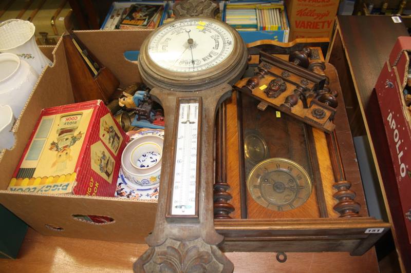 A box of miscellaneous, barometer etc.