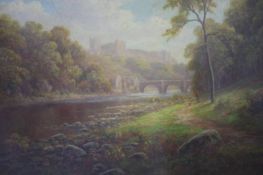 Pair, Everett W. Mellor, (1878-1965), oils, signed, 'On the Nidd, Bilton Woods' and 'Richmond Castle