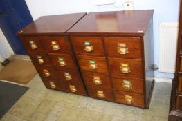 Two sets of banking drawers from Barclays bank, each with two rows of four drawers, 68cm wide