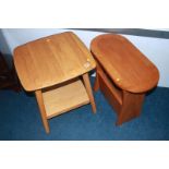 An Ercol style occasional table and a magazine rack