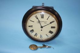 A wall clock by Wren and Co, Yarm on Tees, with fusee movement 25cm diameter dial