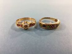 An 18ct gold ring, 2.2g and a 9ct gold ring, mounted with semi precious stones, 2.3g