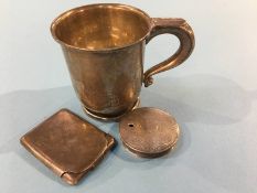 A silver cup, pill box and card case