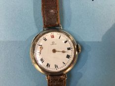 A gents silver wristwatch, the enamelled dial signed Omega