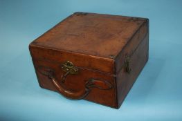 A square leather motor car travel case, by S.F. Bowser, Fort Wayne Indiana, USA, 31cm wide (
