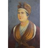 19th century Continental School, oil on canvas, unsigned, half length portrait of a lady, (Inscribed