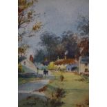 Pair, John H. Stanger, watercolour, signed, 'Riverscape' and 'Village Street', 15cm x 12cm