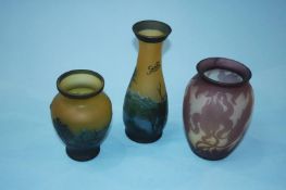 Three Galle style vases