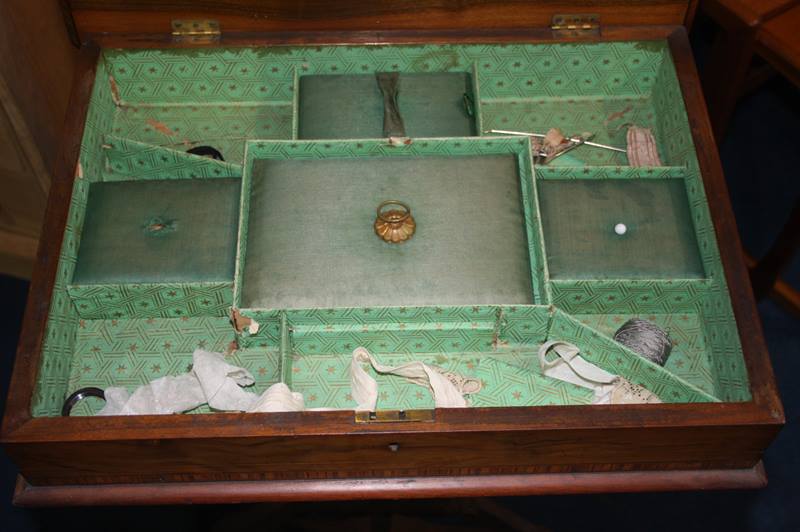 A Victorian walnut games/work table with chess board top, the top opening to reveal a green baize - Image 3 of 3